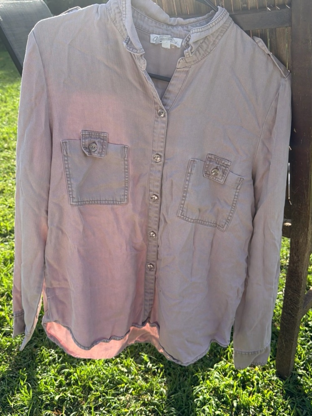 Lavender Button-Up Shirt with Patch Pockets